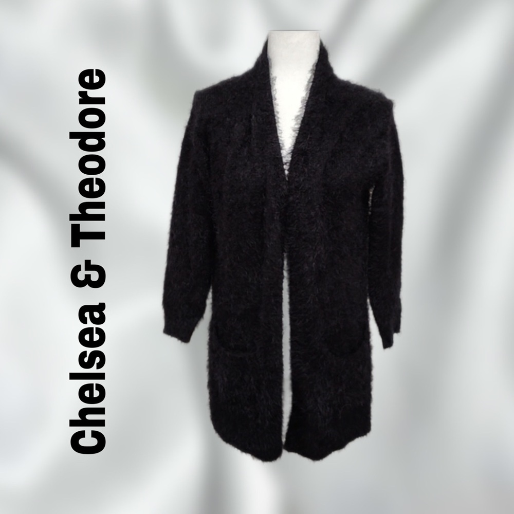 NWT Chelsea &Theodore Fuzzy Coat Sweater,‎ Black, Size Small